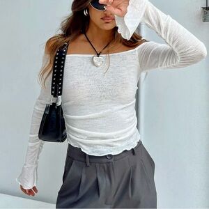 Princess Polly white Off the Shoulder top with Bell Sleeves - Size S